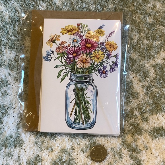 Farmhouse Floral Mason Jar Bouquet Greeting Cards Set of 6 NWT 4x5.5” - Picture 2 of 10